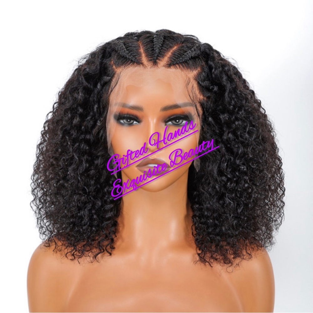 14” 💯 human hair 13*4 lace wig. Styled with braids. 12A grade,